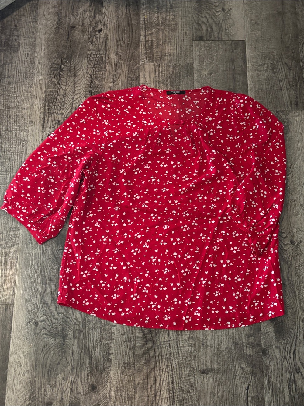 Valolia 3/4 Sleeve Blouse - Red with White Patten - Size Medium